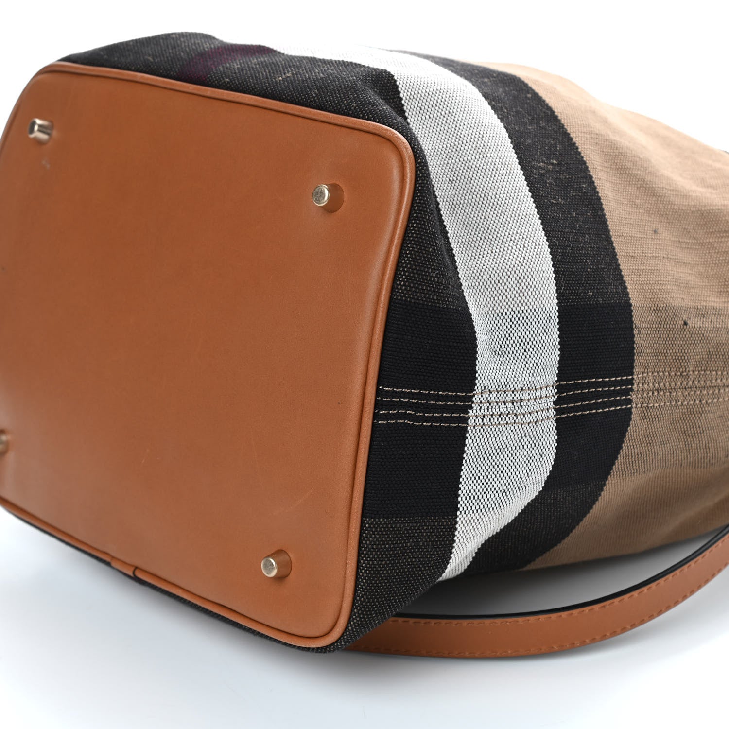 Burberry Grainy Calfskin Canvas Mega Check Medium Ashby Tassel Hobo Saddle Brown 7 of 9