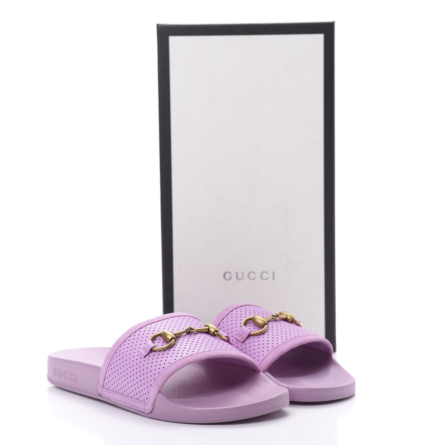 Suede Perforated Horsebit Slide Sandals 38 Malva
