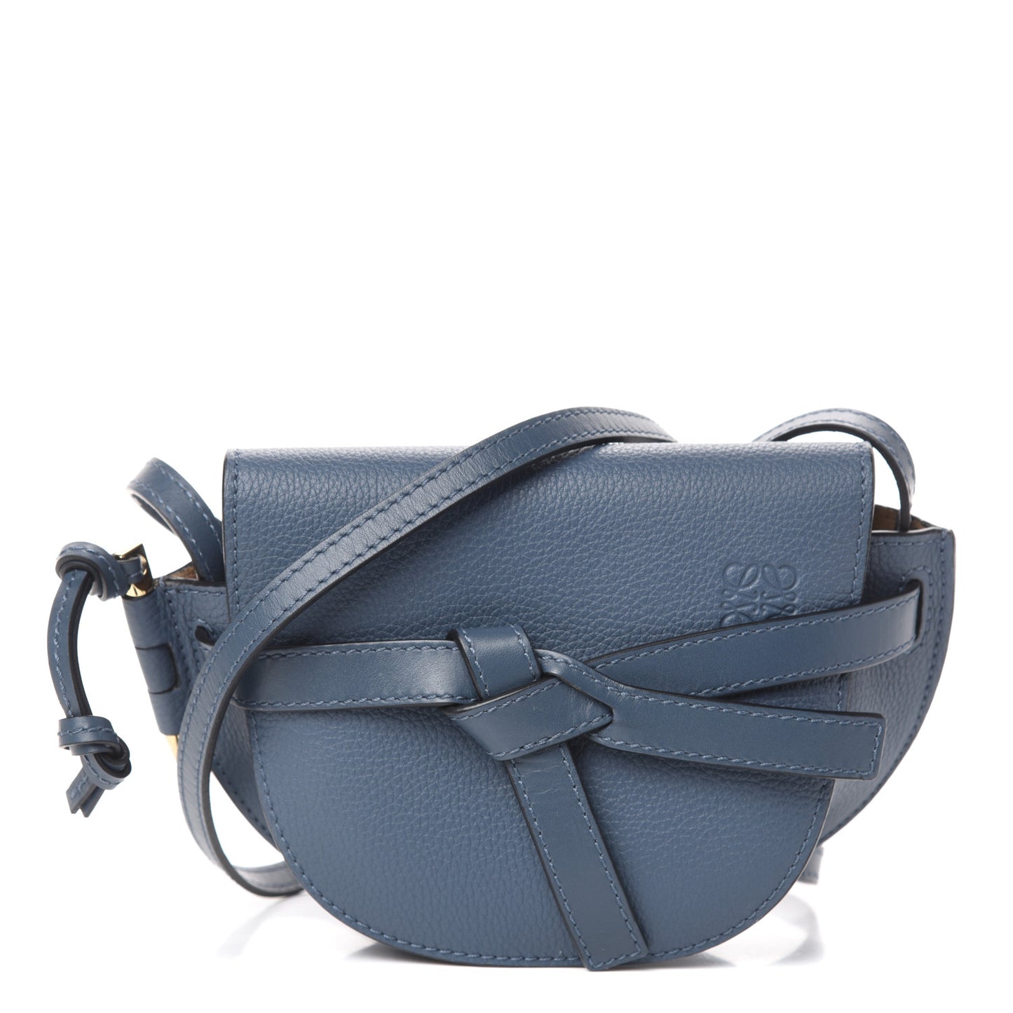Grained Calfskin Mini Gate Crossbody Bag Steel Blue