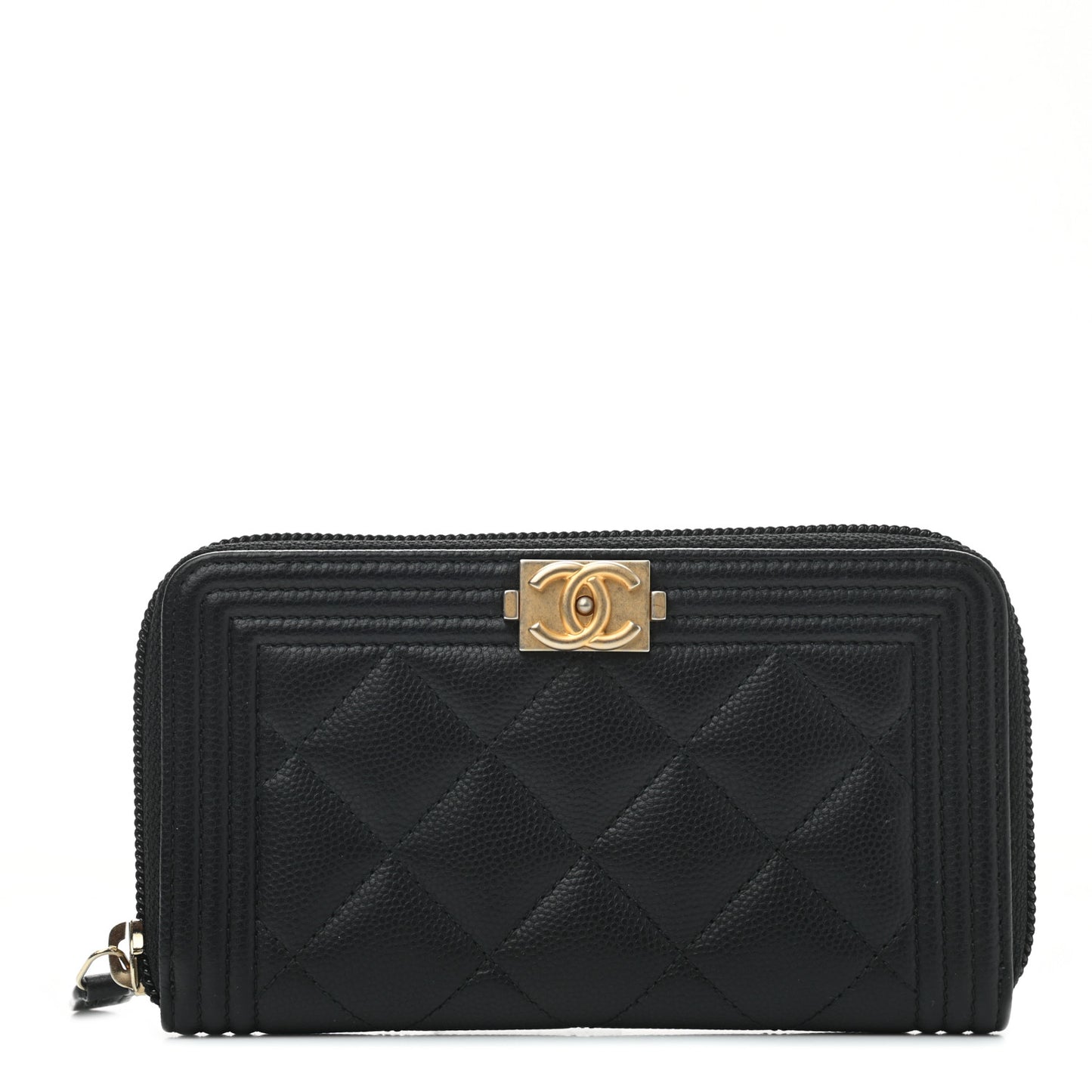 Caviar Quilted Small Boy Zip Around Wallet Black