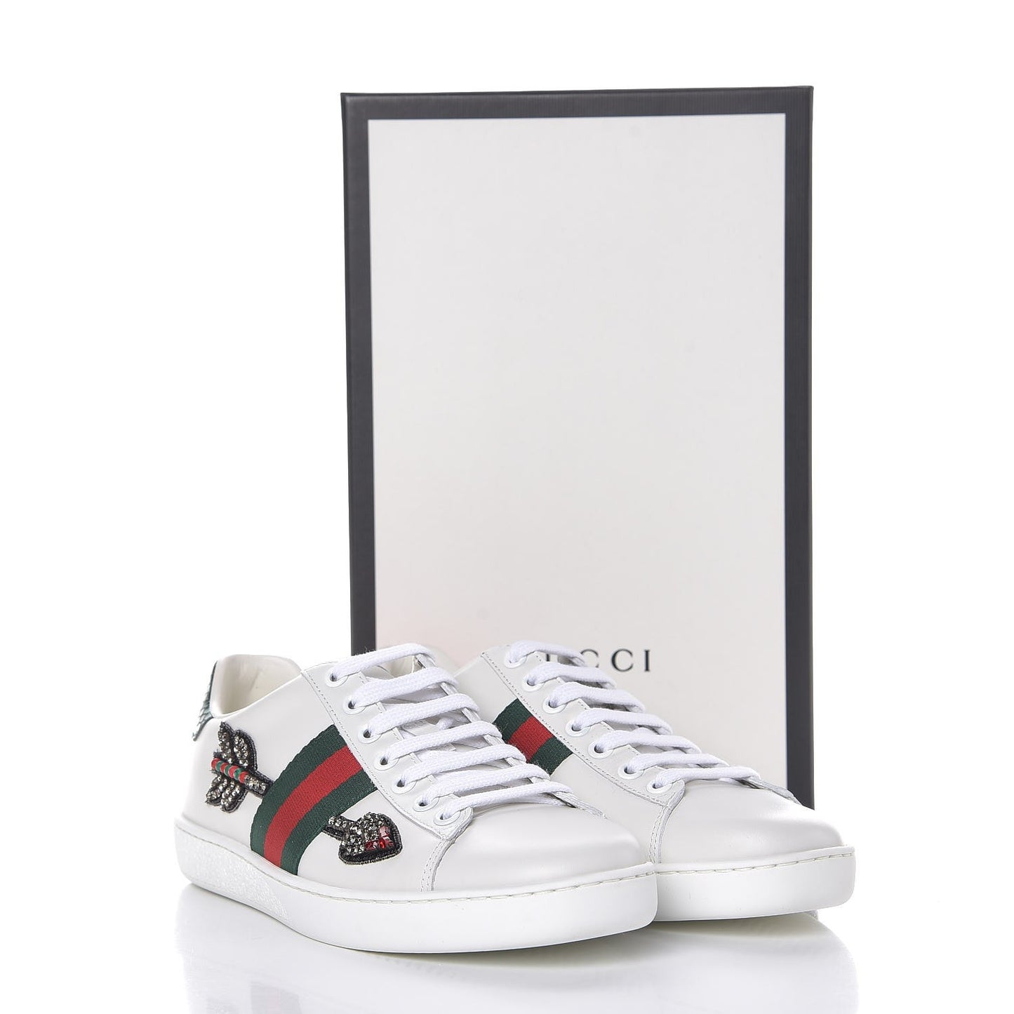 Calfskin Web Studded Arrow Ace Sneakers 36.5 White