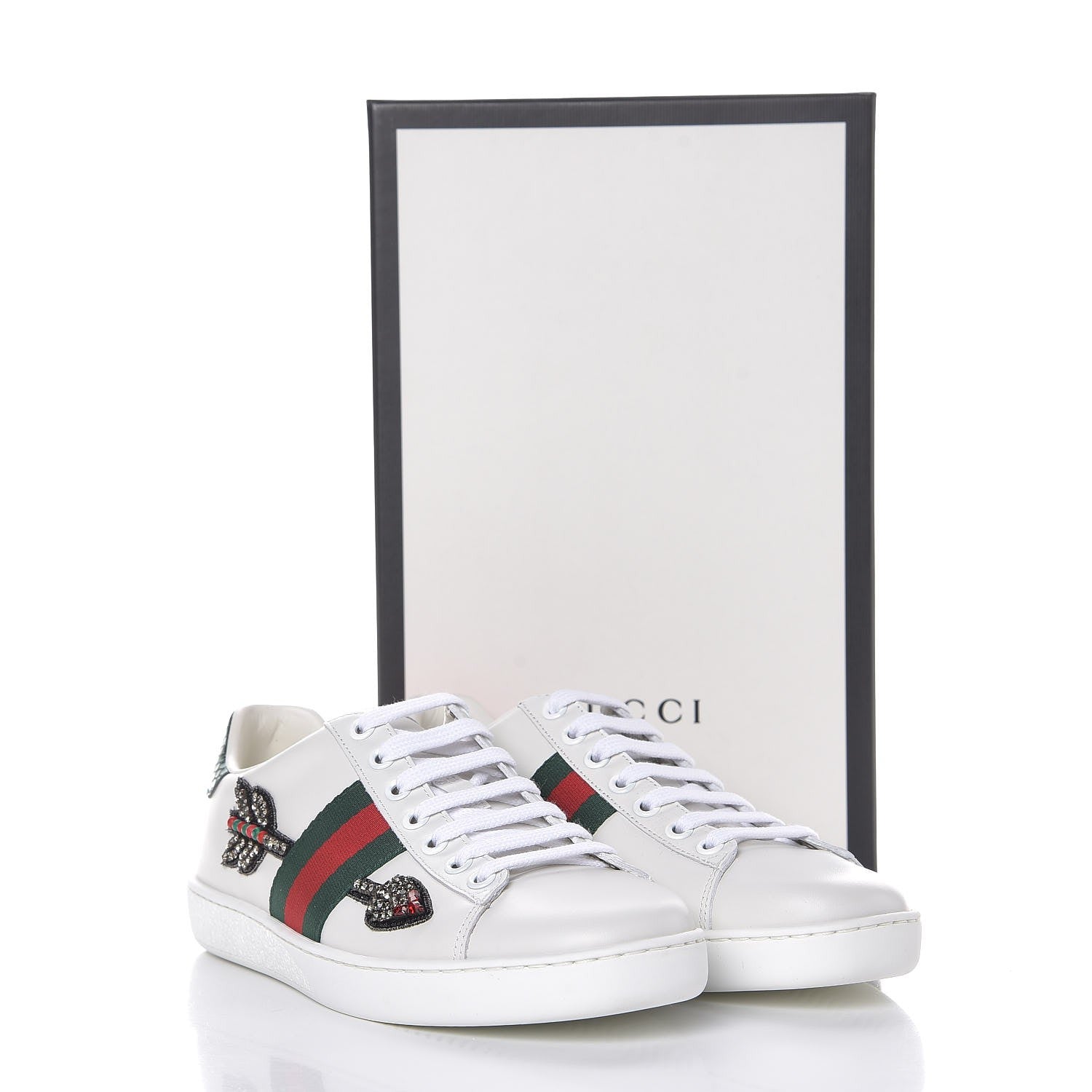 Gucci Calfskin Web Studded Arrow Ace Sneakers 36.5 White 12 of 12