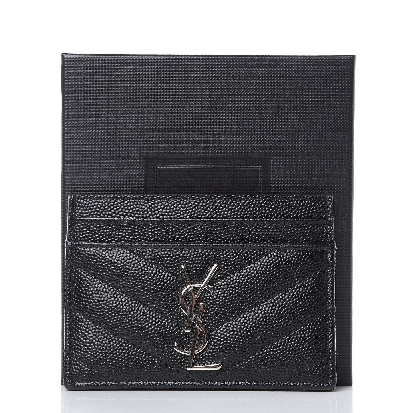 Grain De Poudre Matelasse Chevron Monogram Credit Card Case Black