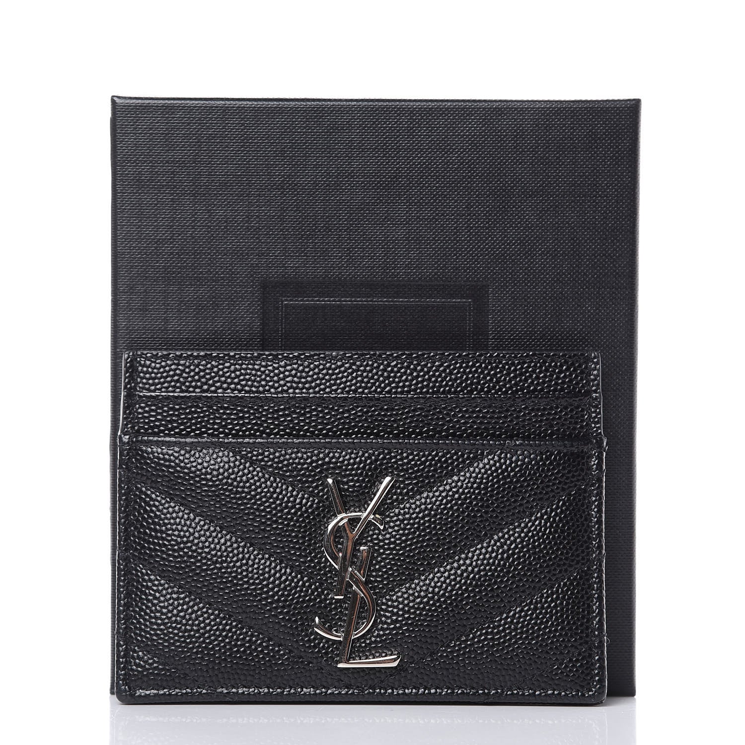 Saint Laurent Grain De Poudre Matelasse Chevron Monogram Credit Card Case Black 7 of 7