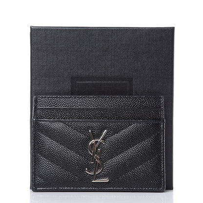 Saint Laurent Grain De Poudre Matelasse Chevron Monogram Credit Card Case Black 7 of 7