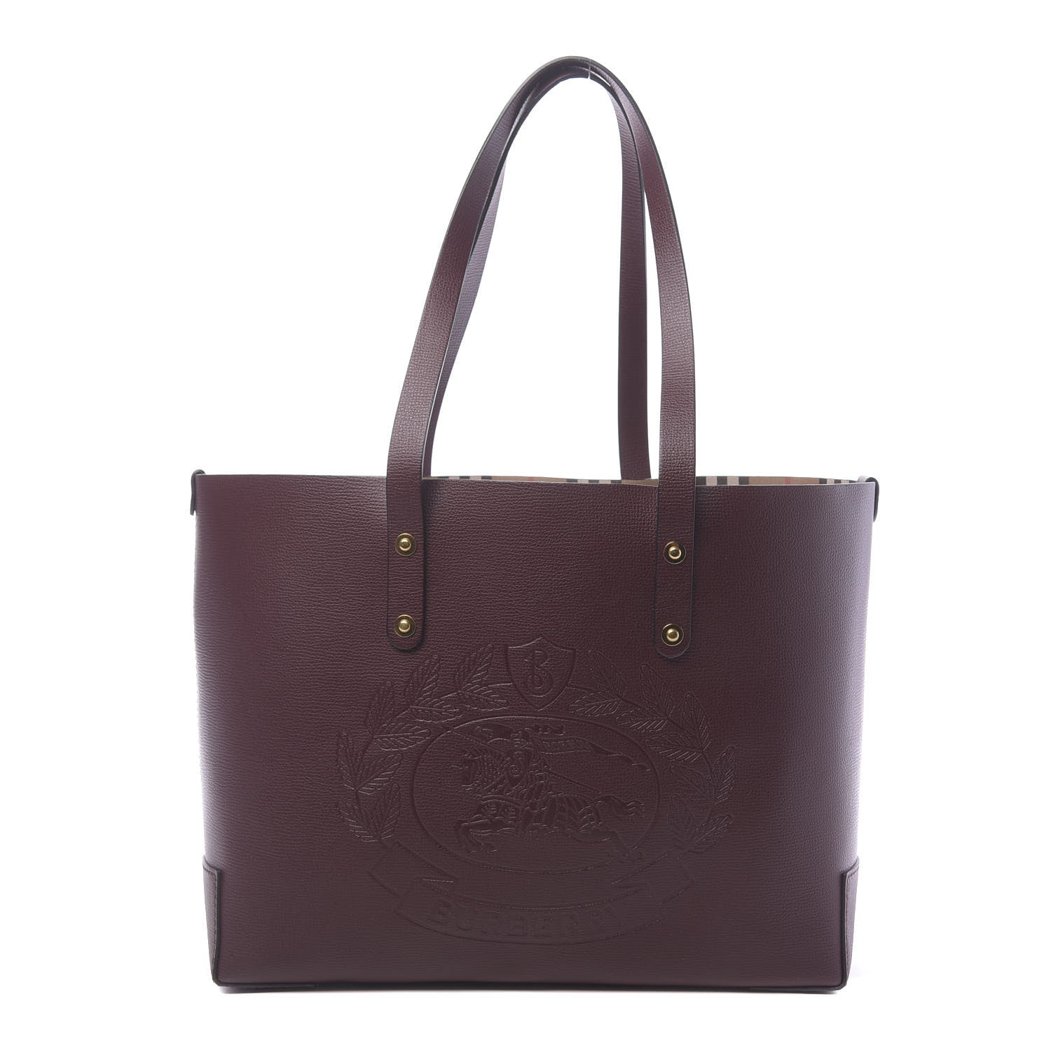 Burberry Calfskin Crest Embossed Small Tote Burgundy 1 of 9