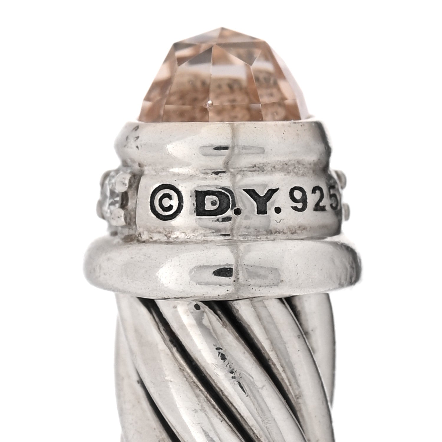 David Yurman Sterling Silver Diamond Morganite 5mm Cable Classics Bracelet 3 of 3