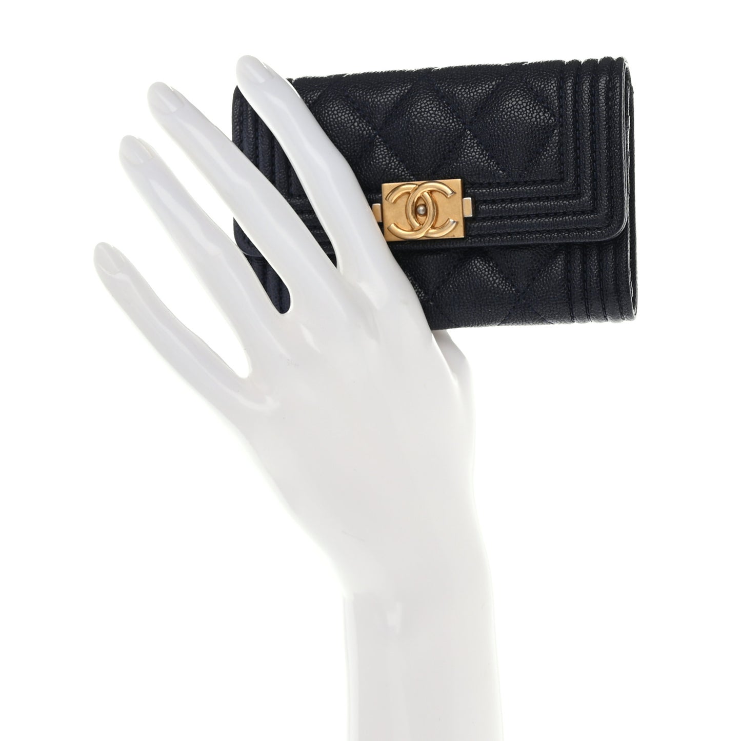 Caviar Quilted Boy Flap Card Holder Navy