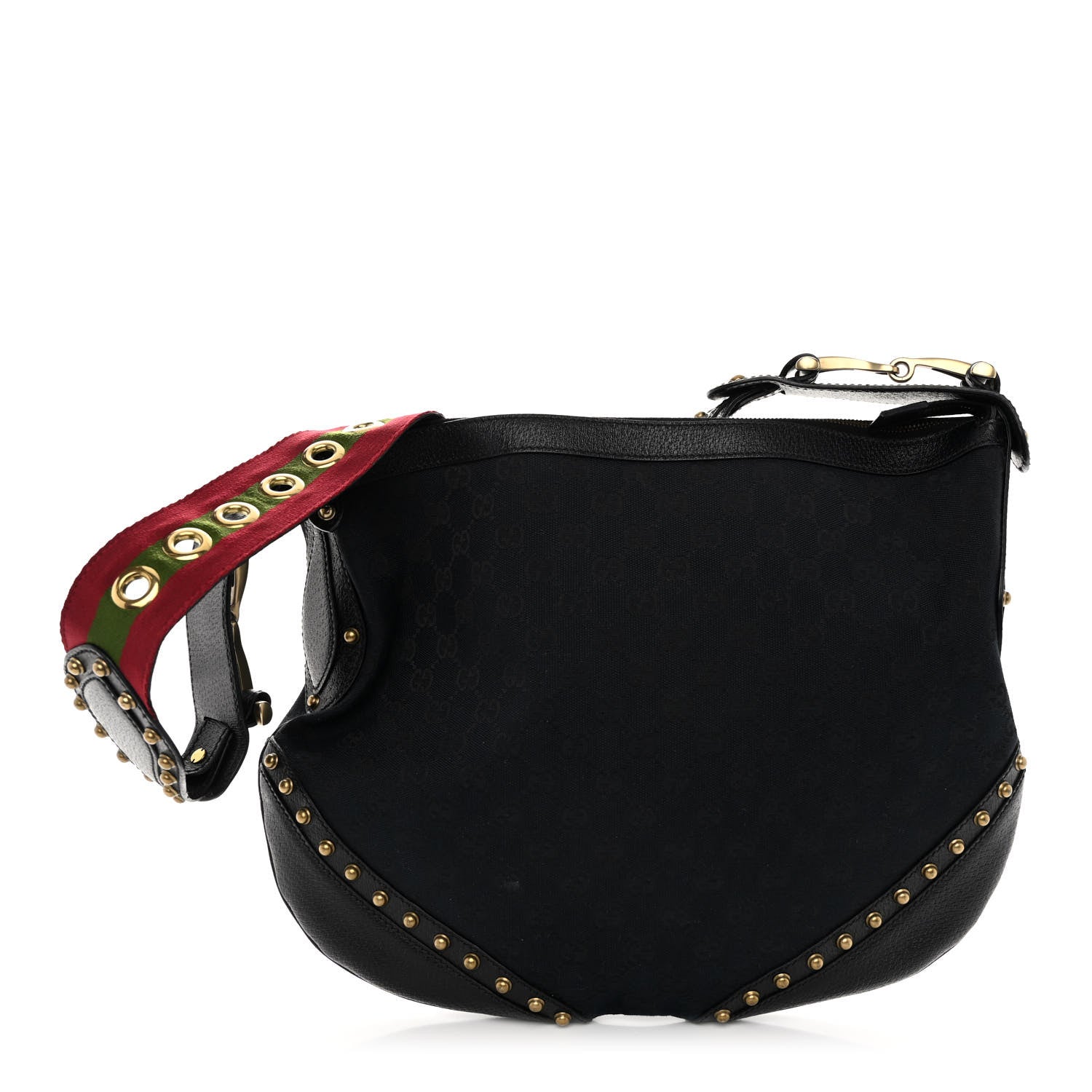 Gucci Monogram Pelham Studded Shoulder Bag Black 1 of 9