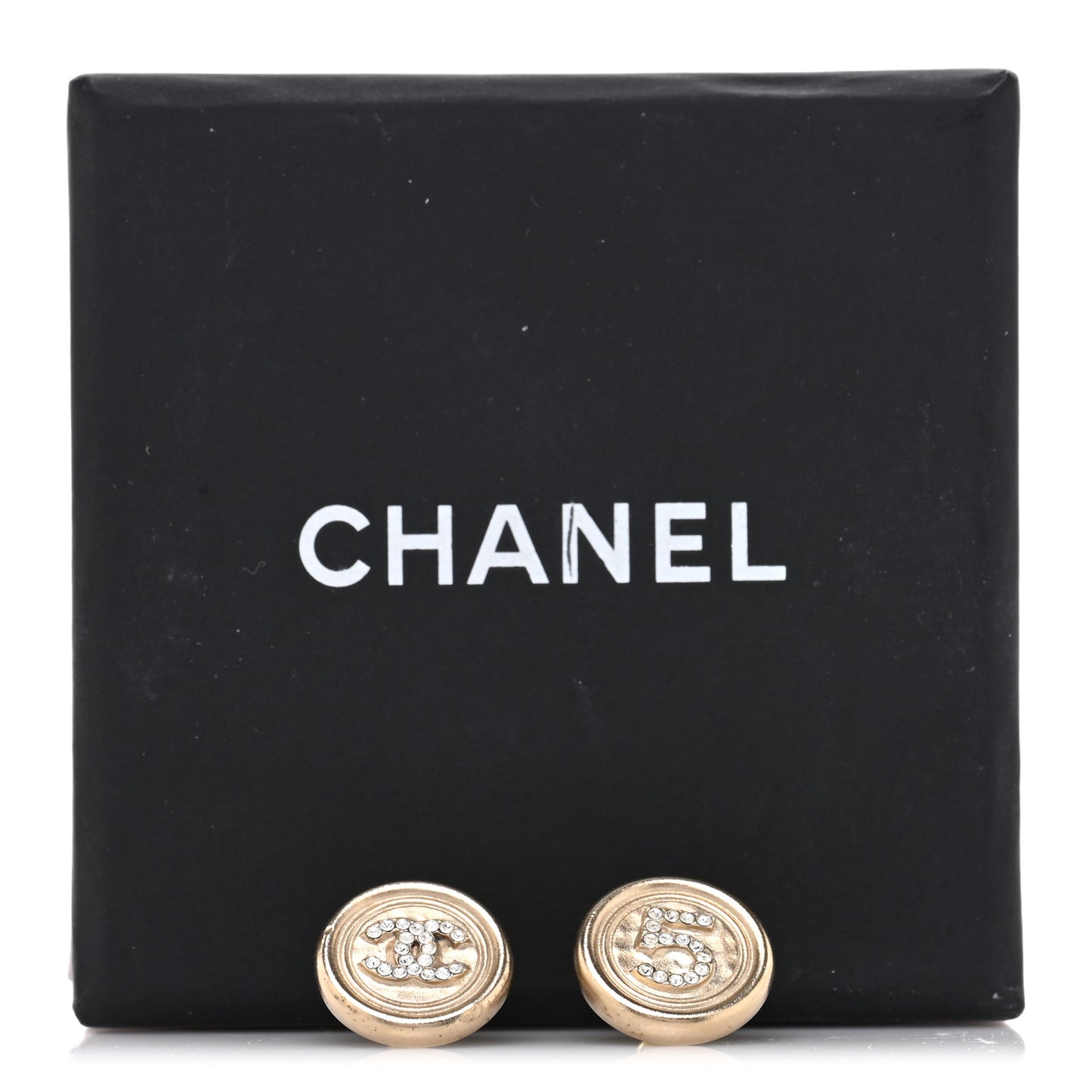 Crystal CC No 5 Round Earrings Gold