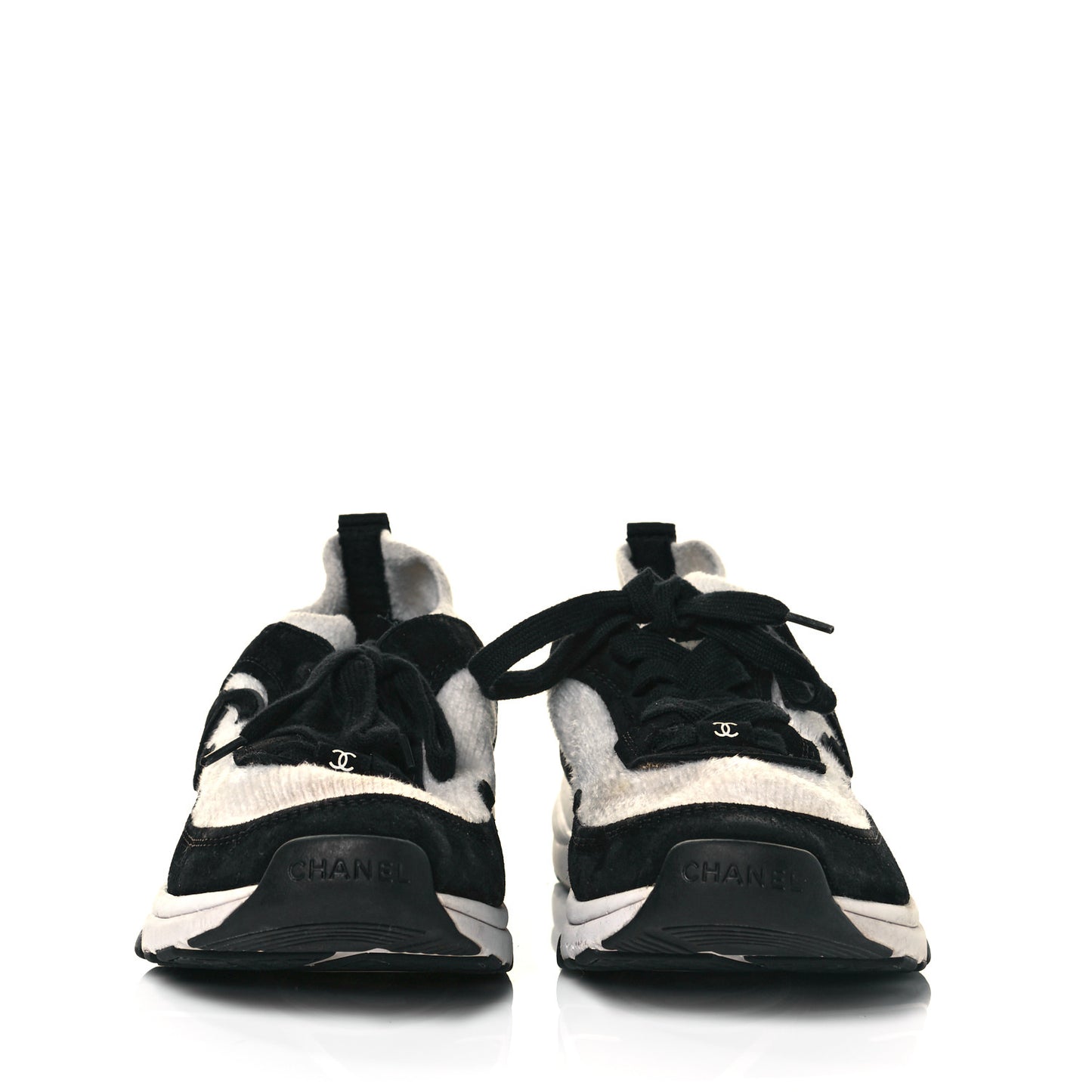 Fabric Suede Calfskin CC Sneakers 40 White Black