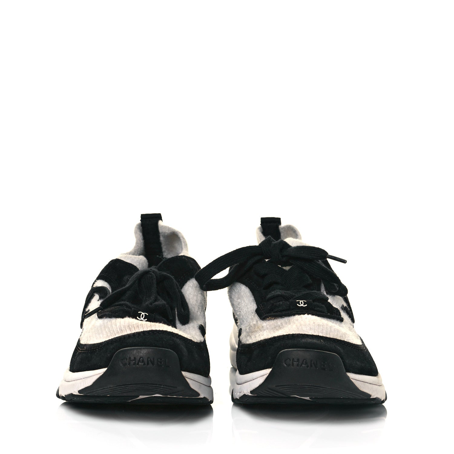 Chanel Fabric Suede Calfskin CC Sneakers 40 White Black 2 of 9