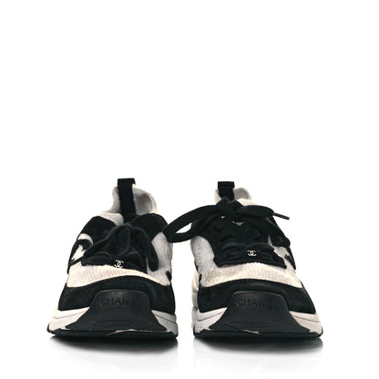 Chanel Fabric Suede Calfskin CC Sneakers 40 White Black 2 of 9