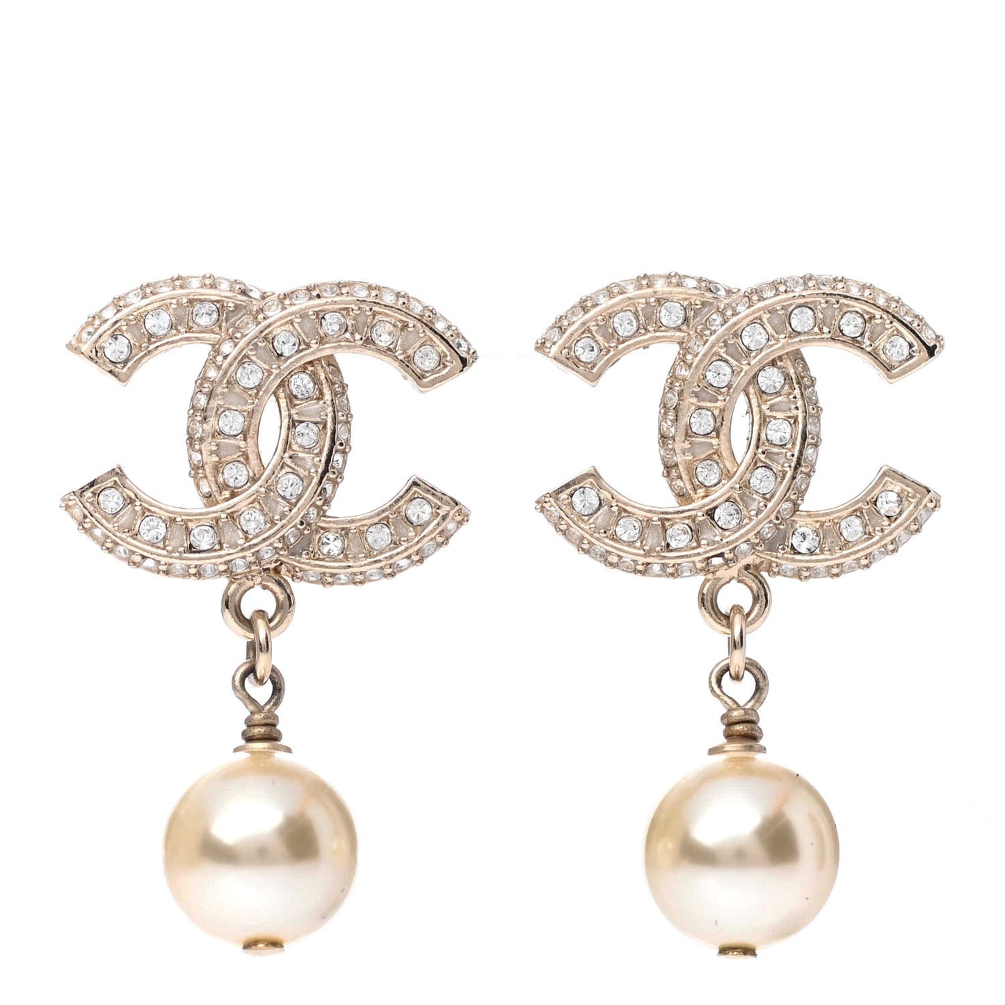 Crystal Pearl CC Drop Earrings Gold