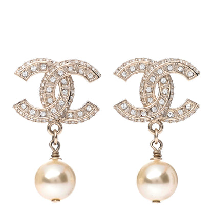 Chanel Crystal Pearl CC Drop Earrings Gold 1 of 4