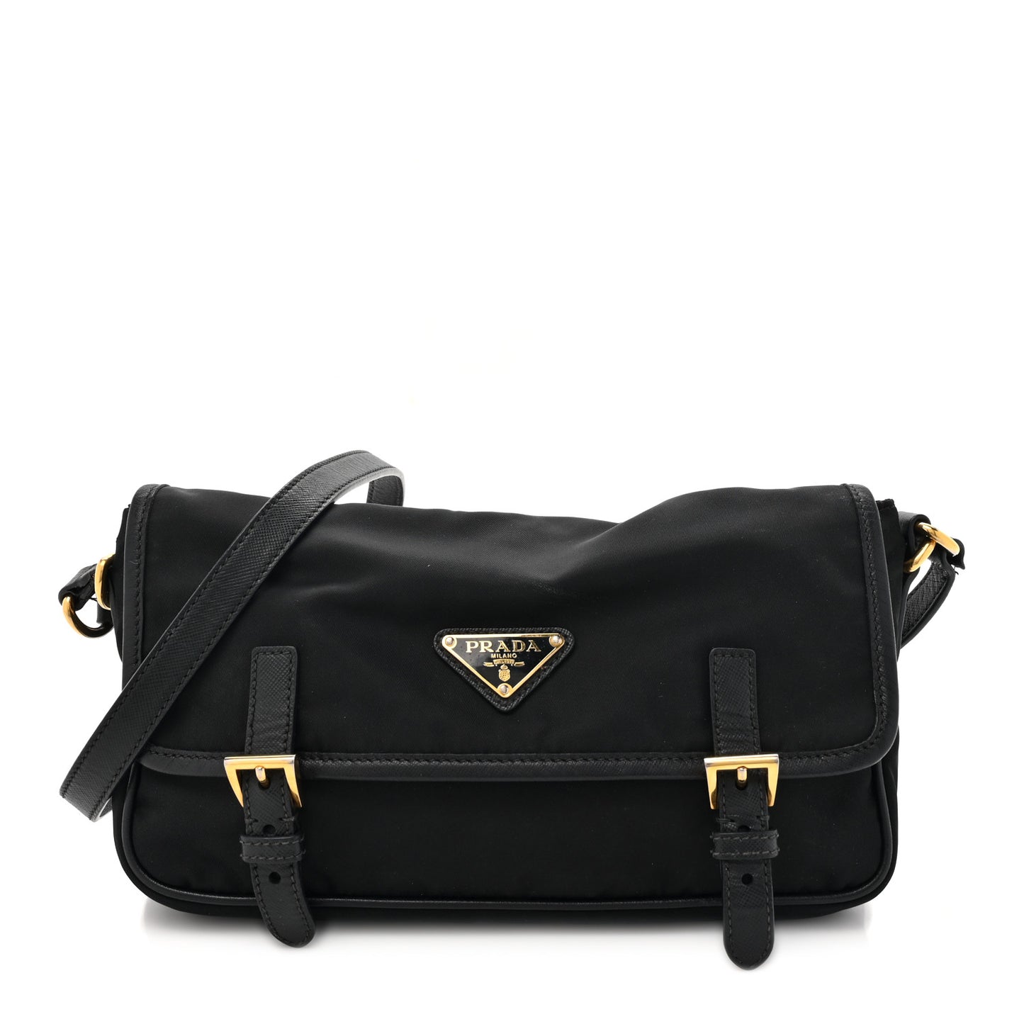 Tessuto Nylon Saffiano Small Messenger Bag Black