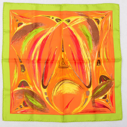 Hermes Silk Le Tour Eiffel S'Envole Pocket Square Scarf Vert Vif Orange Vif 2 of 5