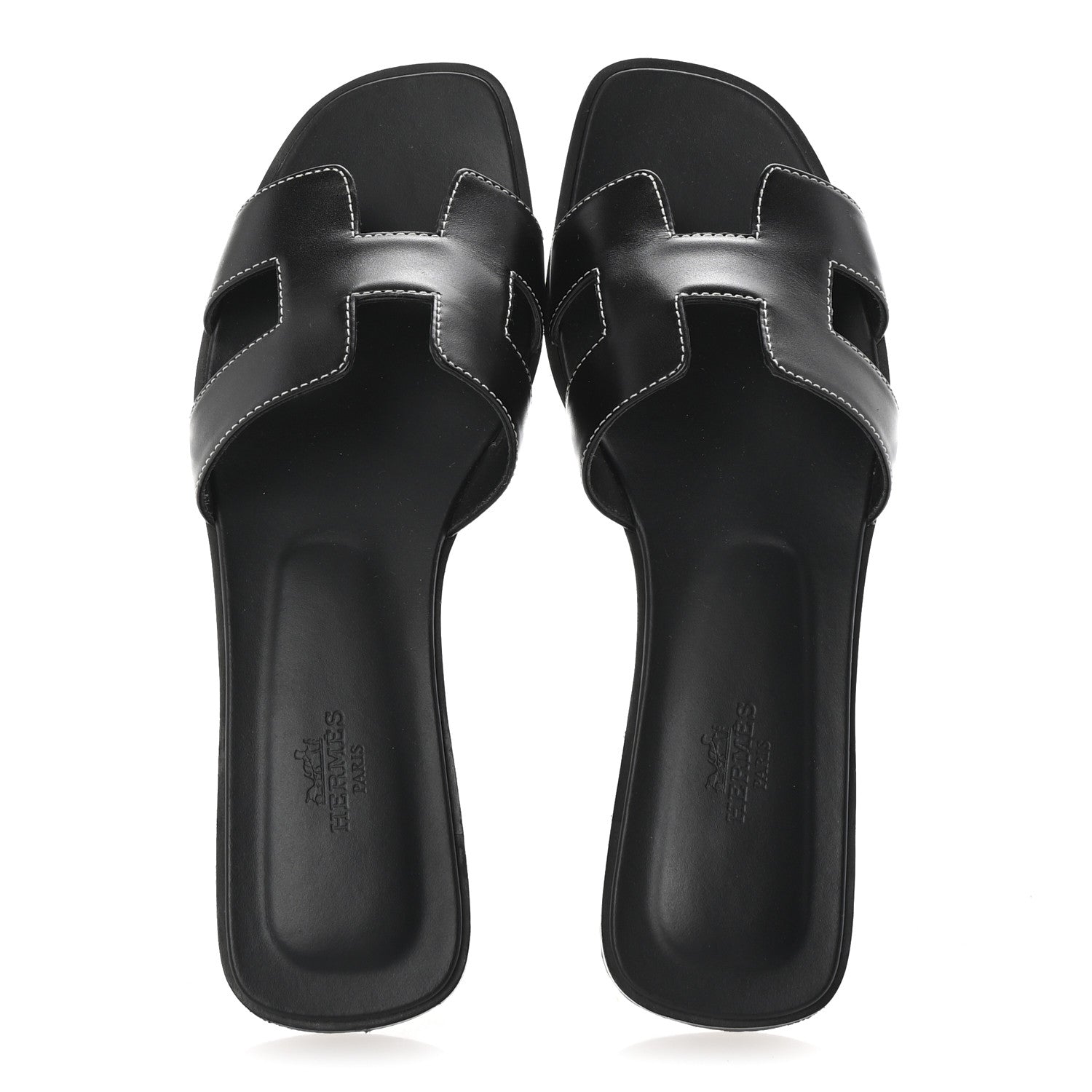 Hermes Box Calfskin Oran Sandals 39 Black 2 of 10