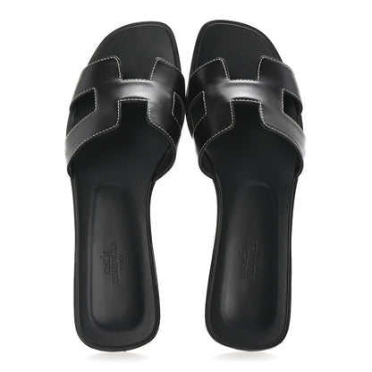Hermes Box Calfskin Oran Sandals 39 Black 2 of 10