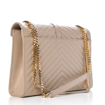 Saint Laurent Grain De Poudre Matelasse Chevron Large Monogram Satchel Dark Beige 3 of 11