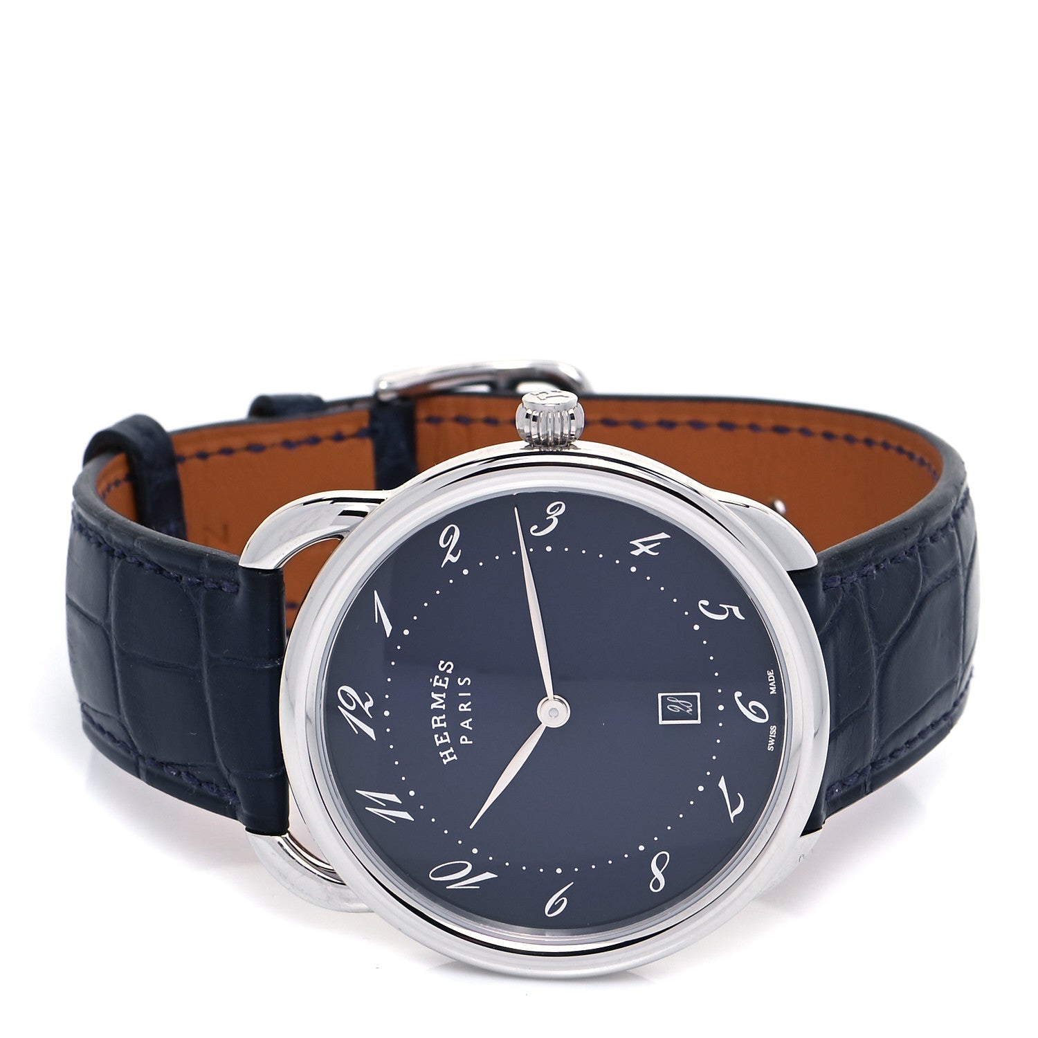 Hermes Stainless Steel Alligator 40mm Arceau Quartz Watch Bleu Abysse 2 of 5