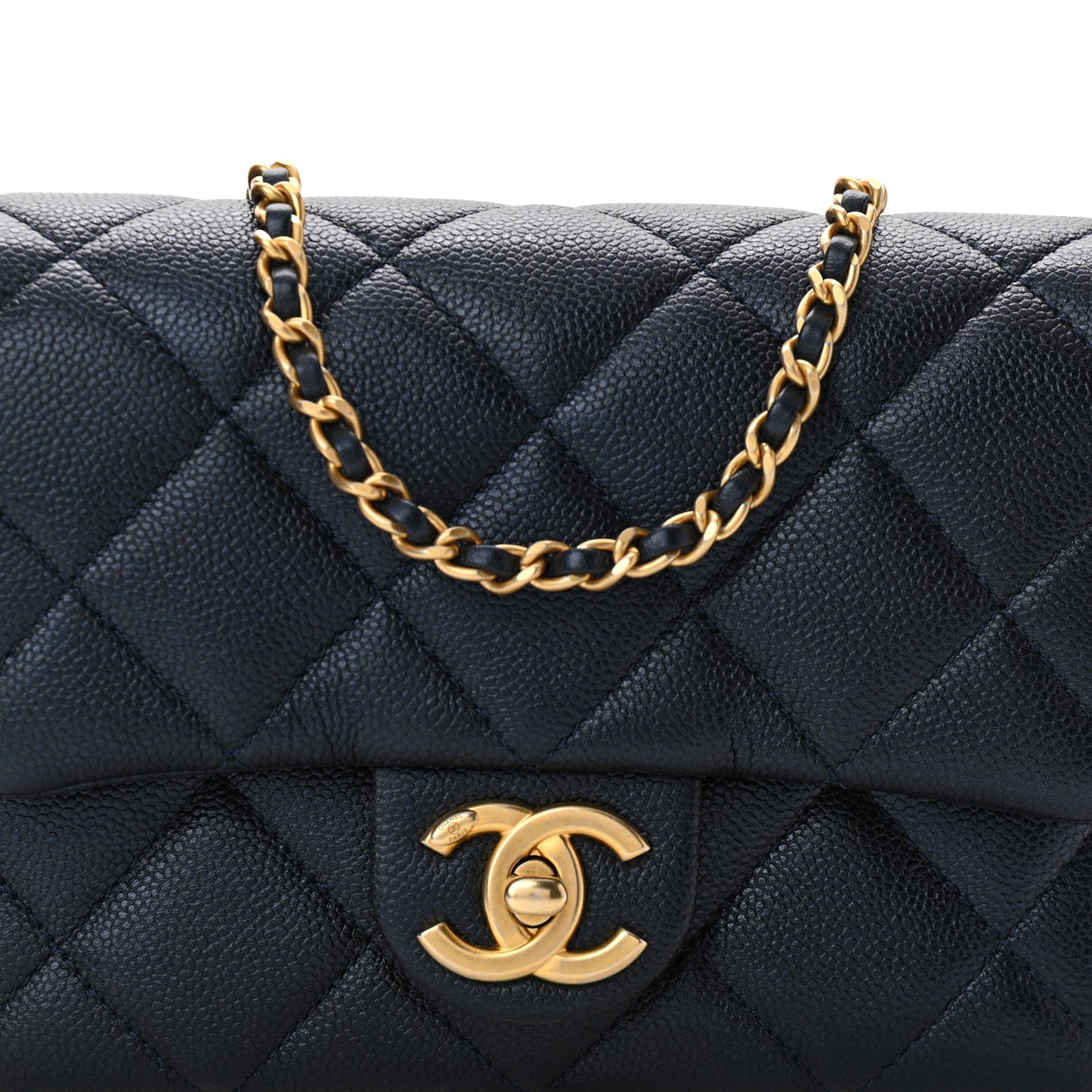 Iridescent Caviar Quilted Mini My Perfect Flap Dark Blue