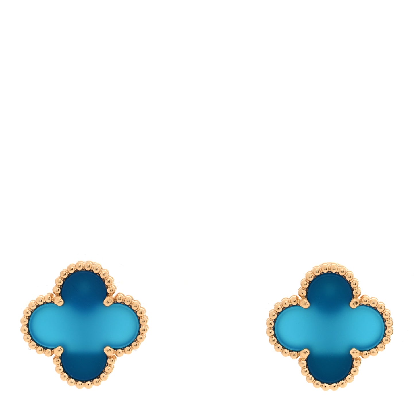 18K Yellow Gold Blue Agate Vintage Alhambra Earrings