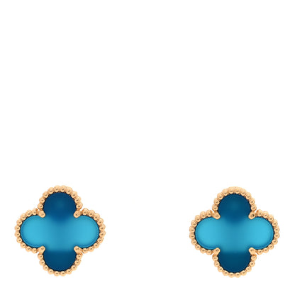 Van Cleef & Arpels 18K Yellow Gold Blue Agate Vintage Alhambra Earrings 1 of 5