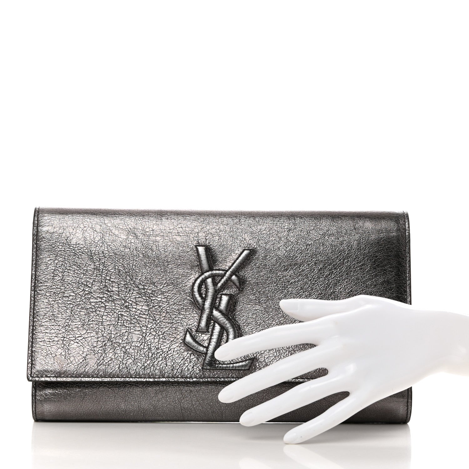 Saint Laurent Metallic Calfskin Large Belle De Jour Clutch Dark Silver 2 of 7