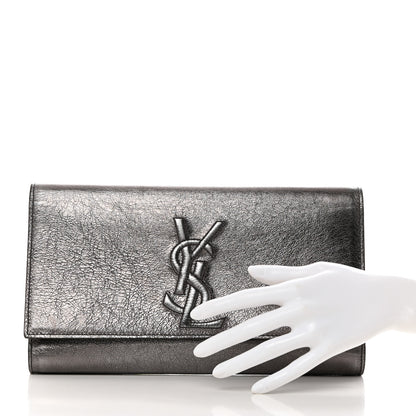 Saint Laurent Metallic Calfskin Large Belle De Jour Clutch Dark Silver 2 of 7