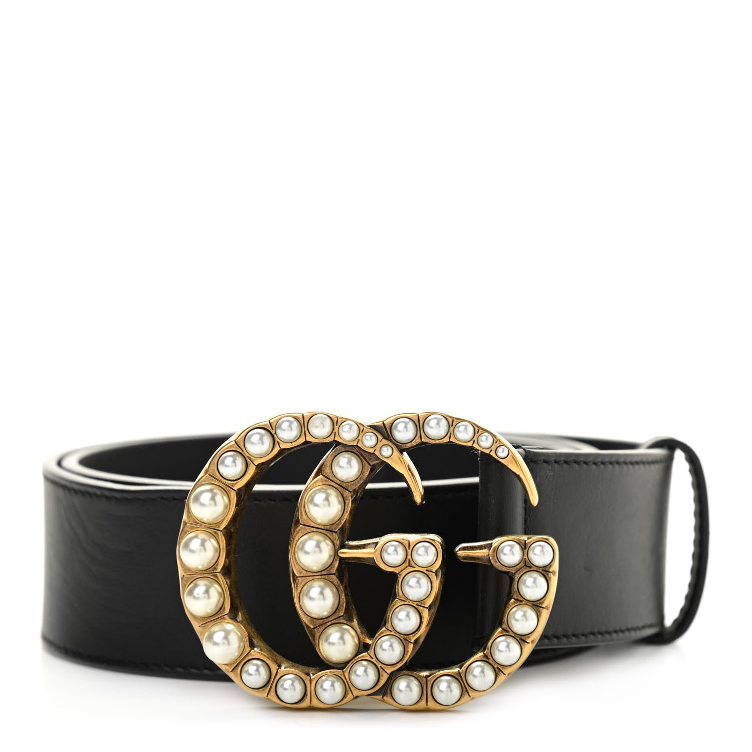 Gucci Moon Calfskin Pearl Double G 40mm Belt 80 32 Black Cream 1 of 10