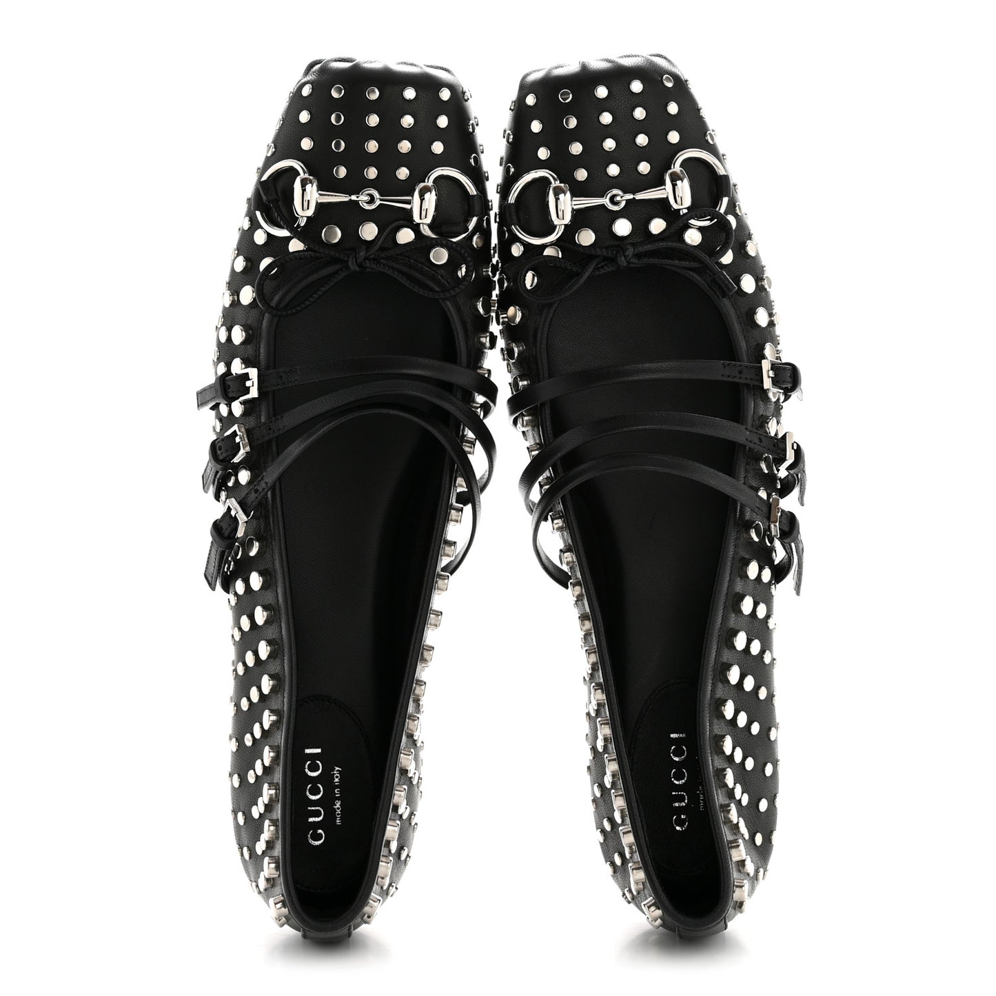 Nappa Carmaque Studded Horsebit Ballet Flats 39.5 Black