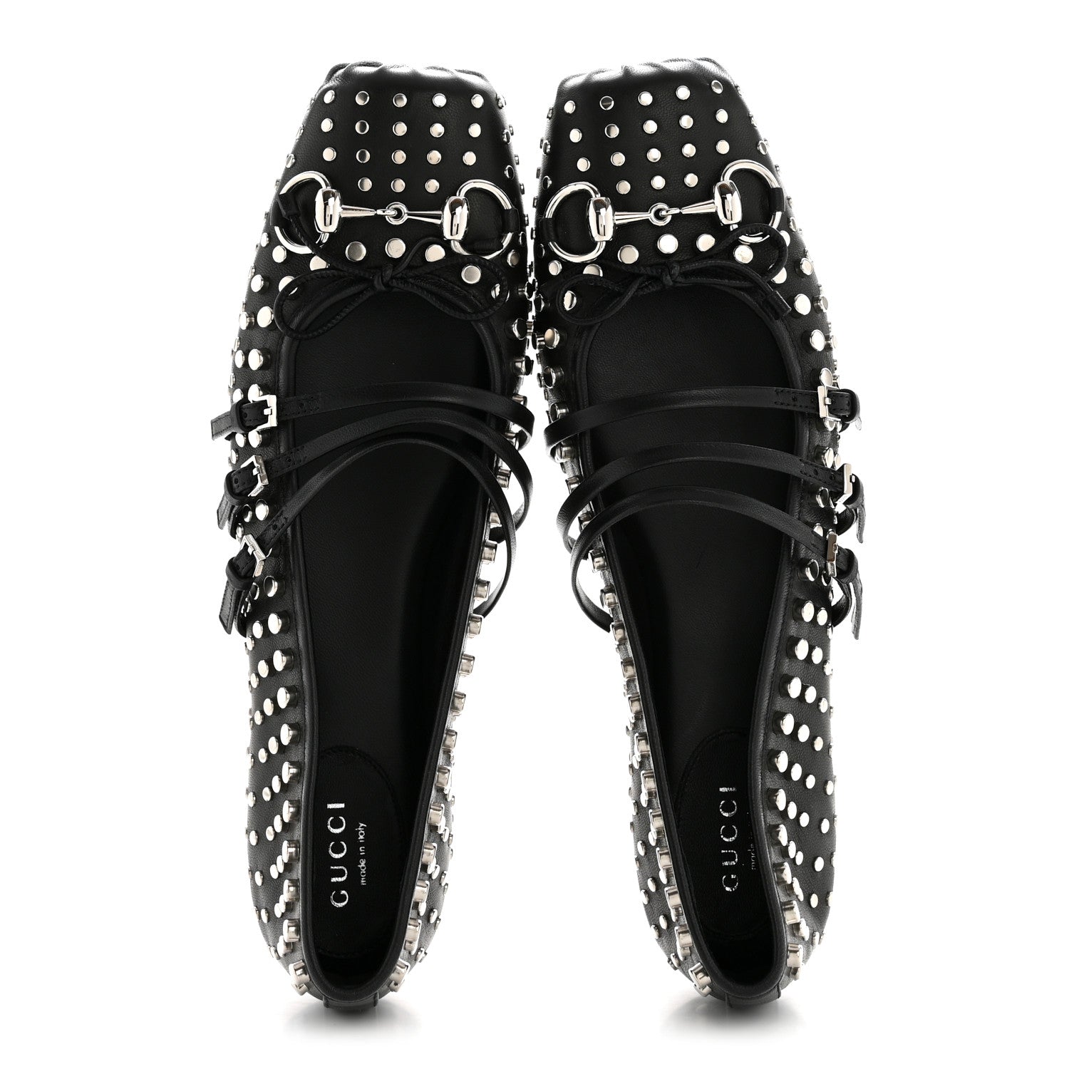 Gucci Nappa Carmaque Studded Horsebit Ballet Flats 39.5 Black 2 of 11