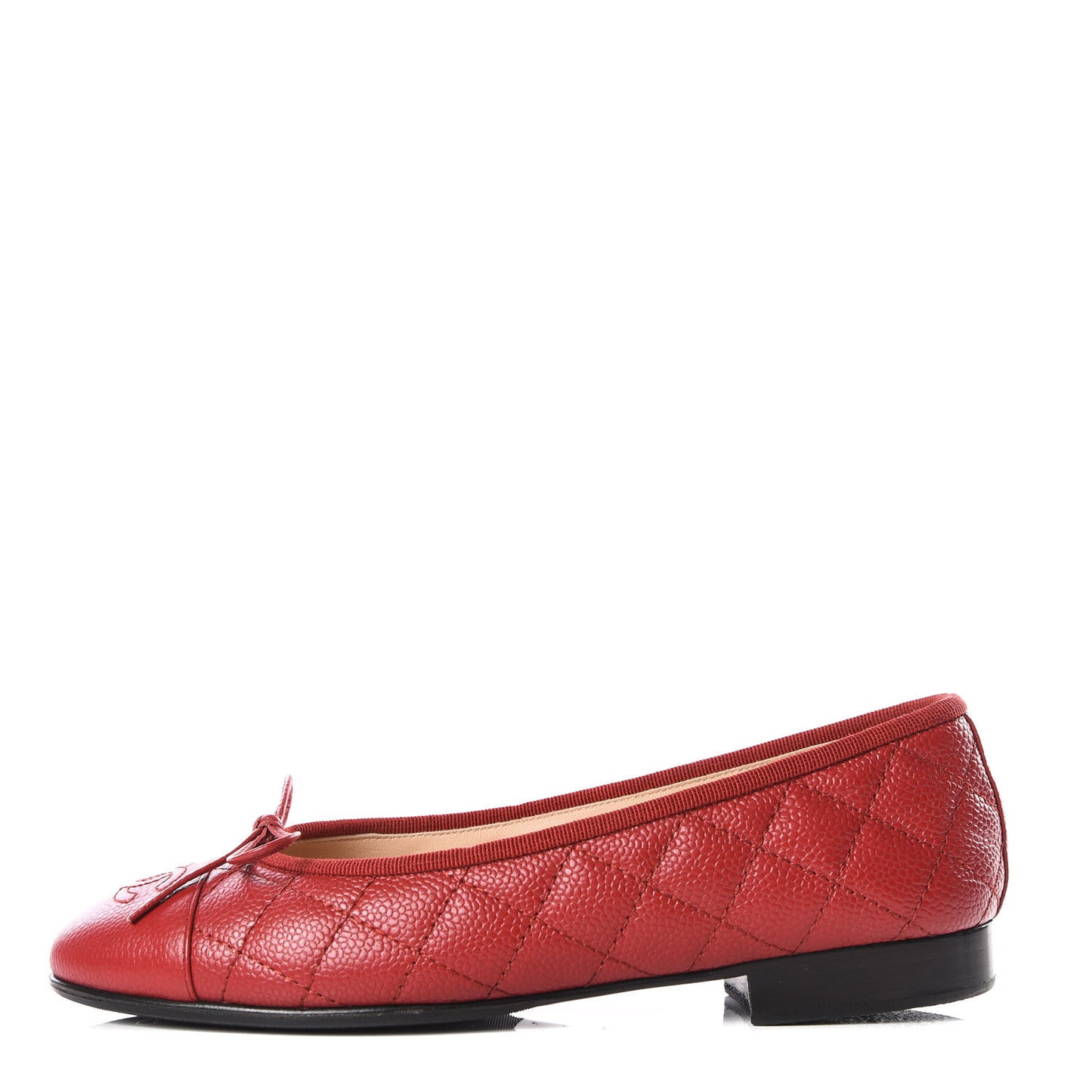 Caviar Quilted CC Cap Toe Ballerina Flats 36.5 Red
