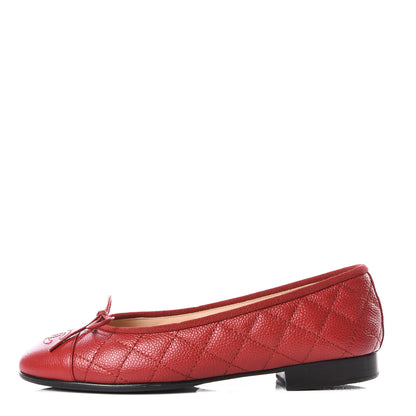 Chanel Caviar Quilted CC Cap Toe Ballerina Flats 36.5 Red 1 of 8