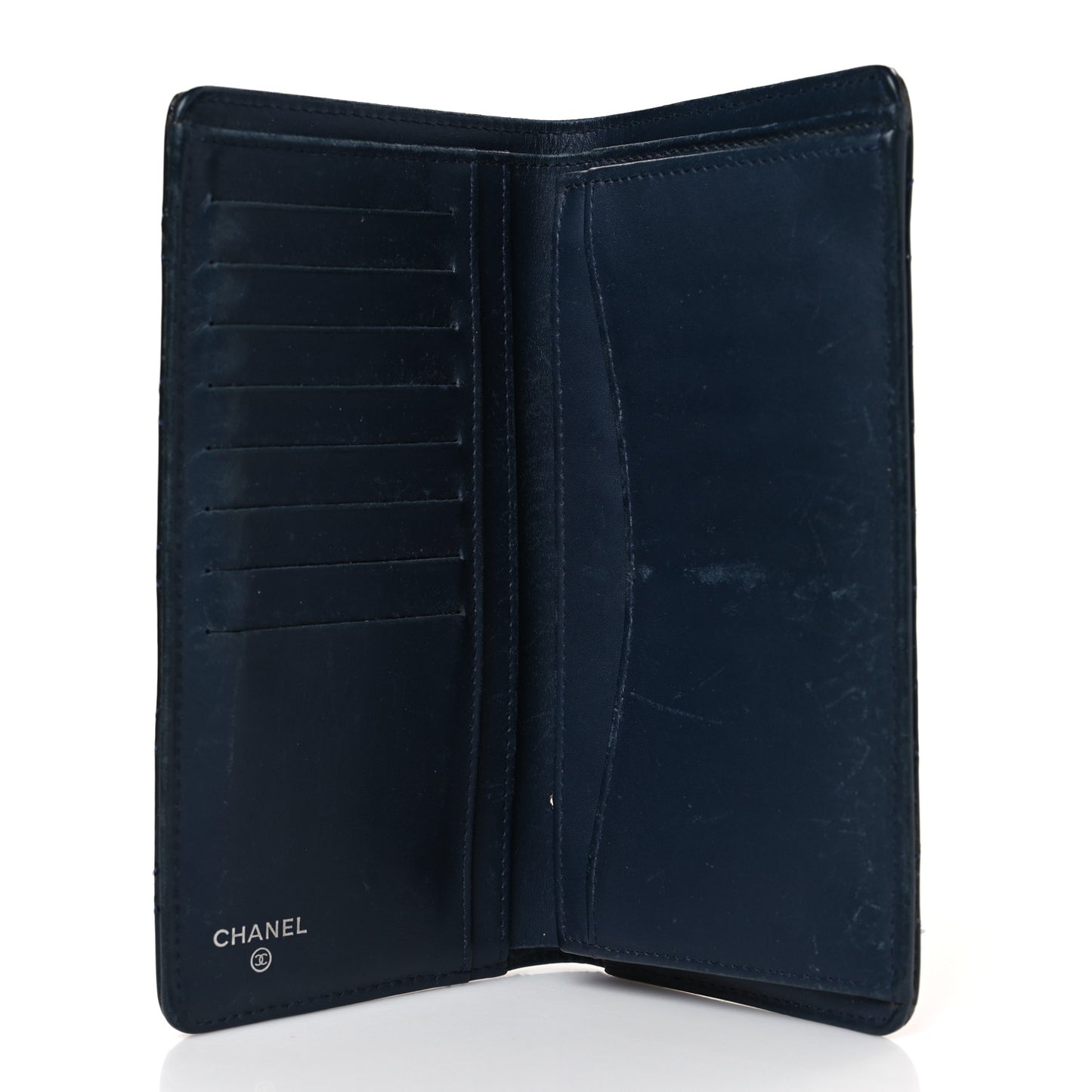 Patent Calfskin Quilted Yen Wallet Blue
