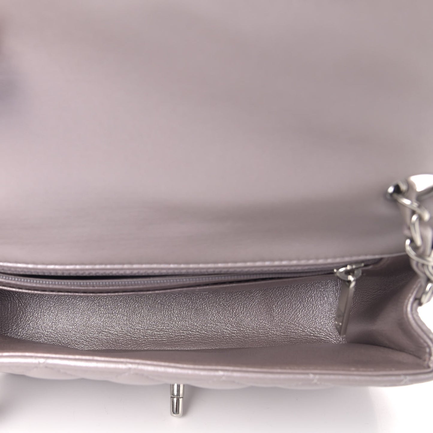 Metallic Lambskin Quilted Mini Rectangular Flap Silver