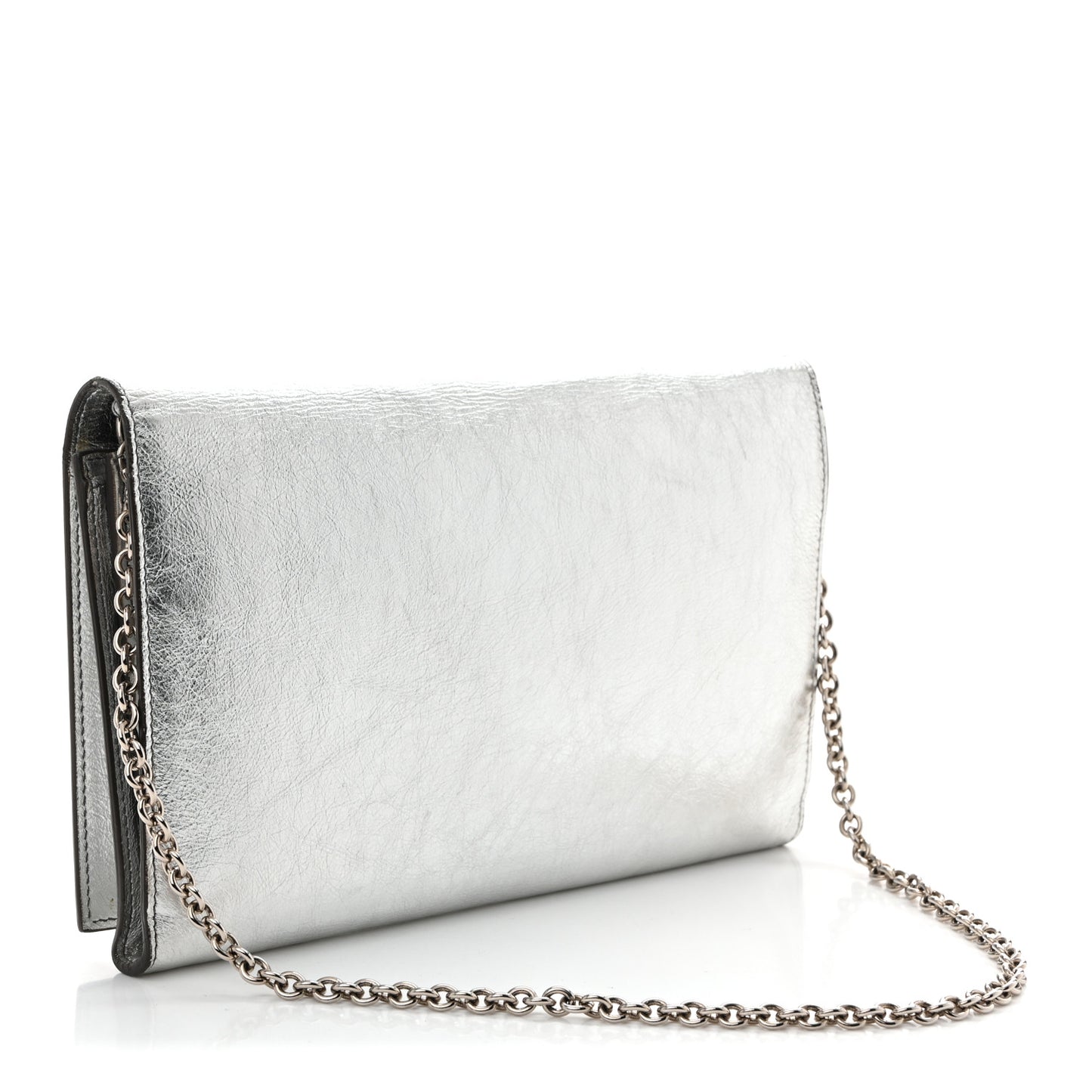 Metallic Crinkled Calfskin Belle de Jour Chain Clutch Silver