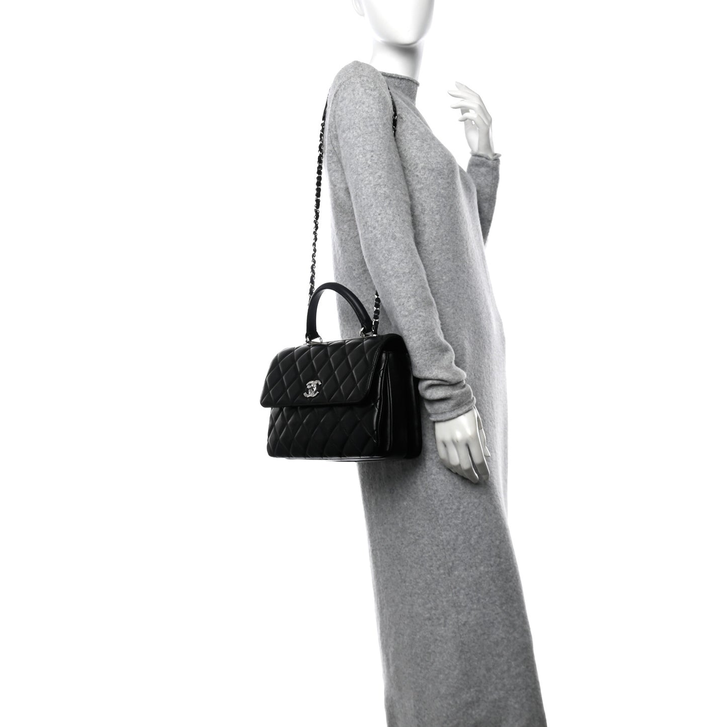 Lambskin Quilted Medium Trendy CC Flap Dual Handle Bag Black