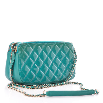 Chanel Patent Quilted Crown CC Double Zip Bag Blue 3 of 11
