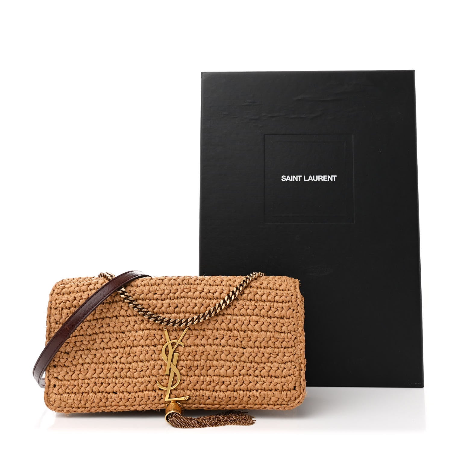 Saint Laurent Raffia Monogram Tassel Kate 99 Dark Nude 11 of 11