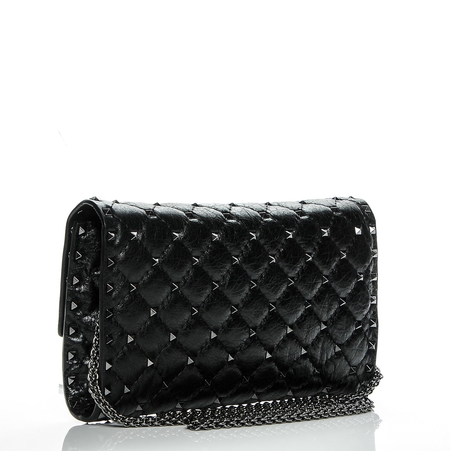 Lambskin Rockstud Spike Wallet on Chain Black
