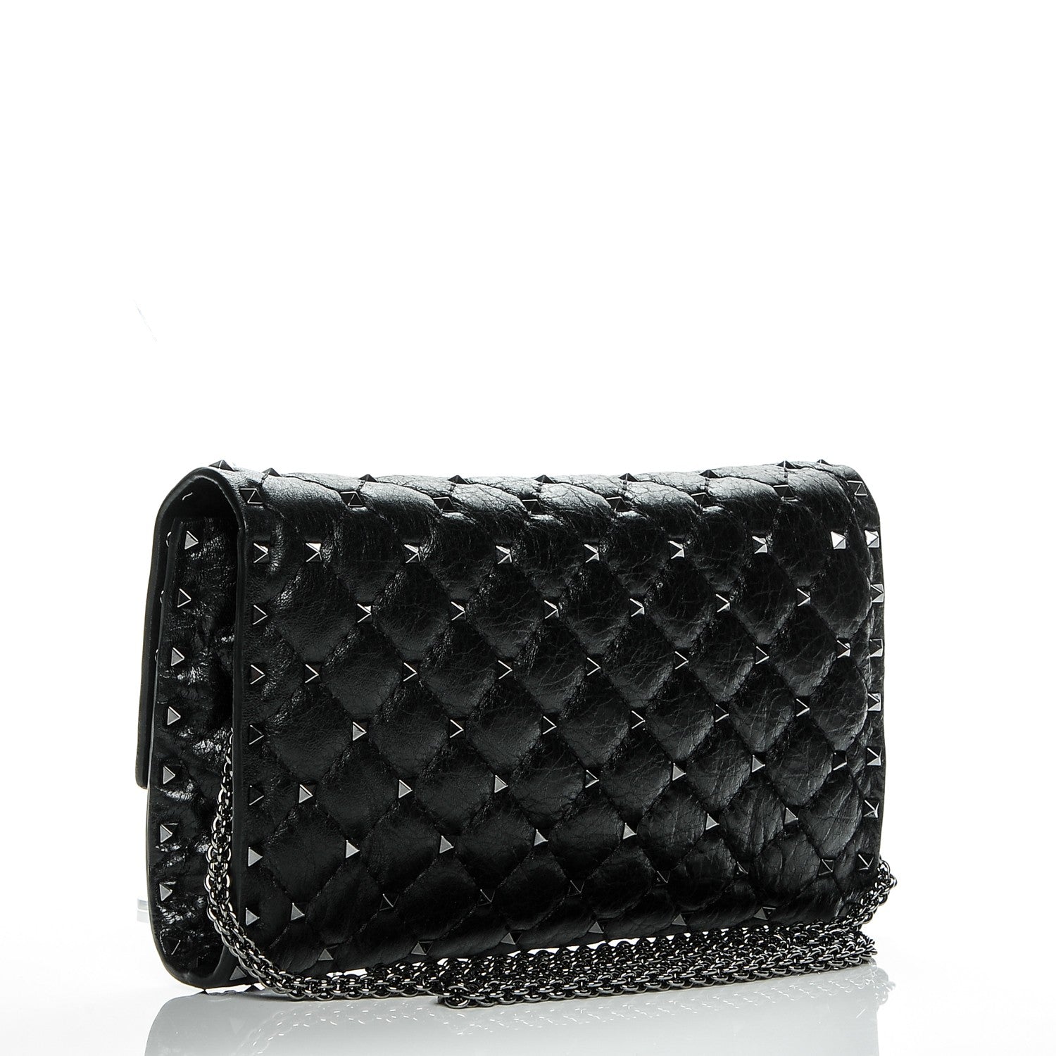 Valentino Garavani Lambskin Rockstud Spike Wallet on Chain Black 3 of 6