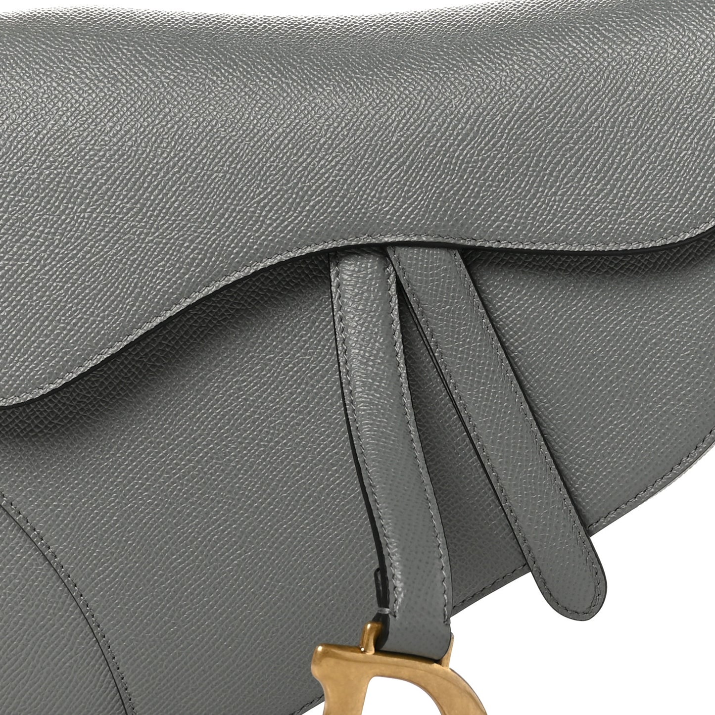 Grained Calfskin Saddle Bag Grey Stone