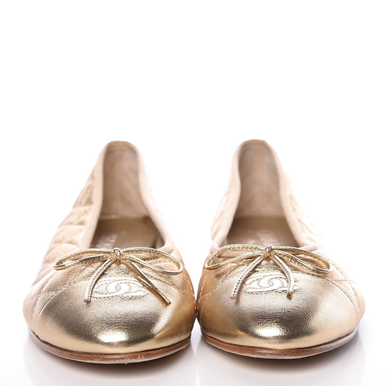 Chanel Metallic Lambskin Quilted CC Cap Toe Ballet Flats 40 Gold 2 of 14