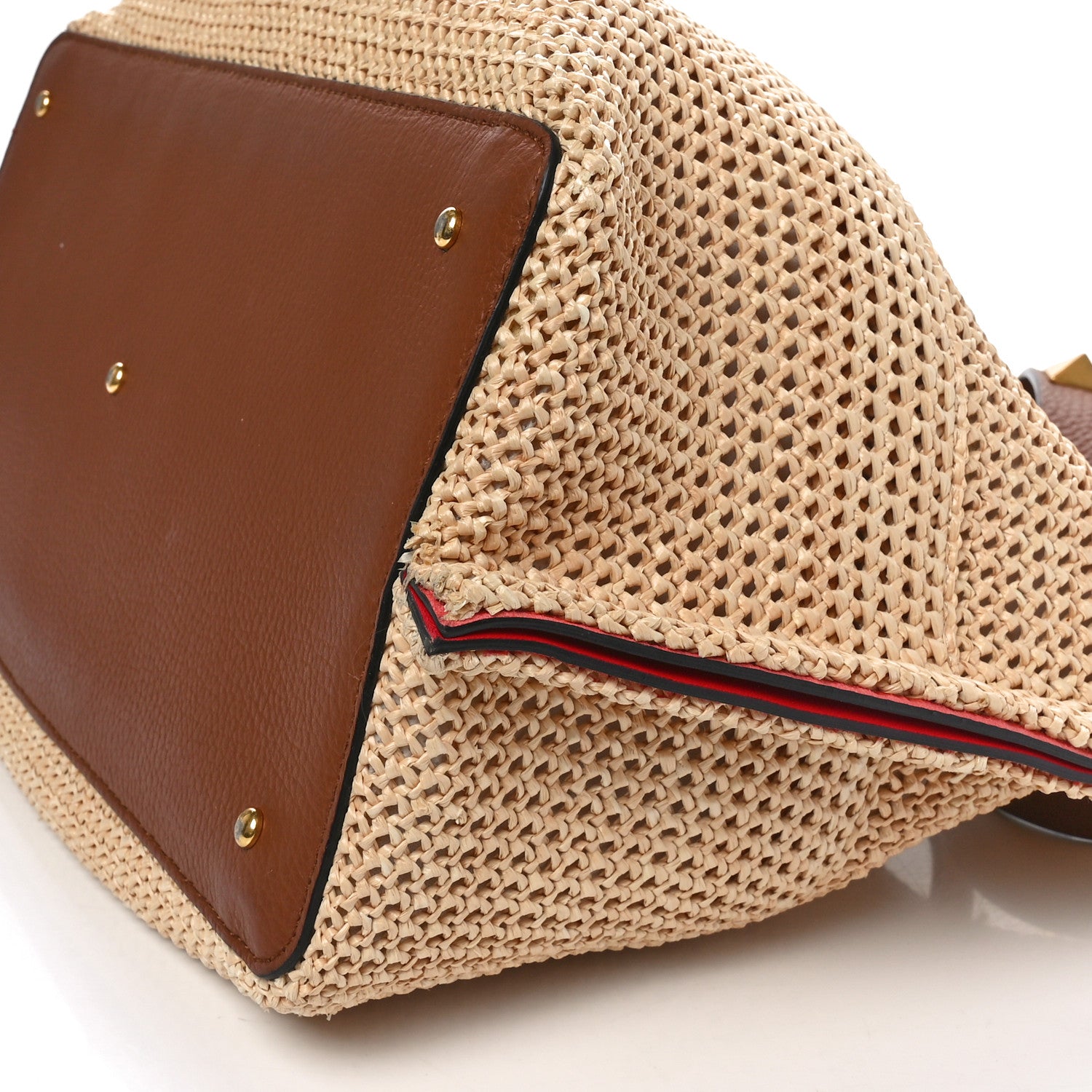 Valentino Garavani Raffia Grained Calfskin Medium Rockstud Vlogo Tote Naturale 9 of 10