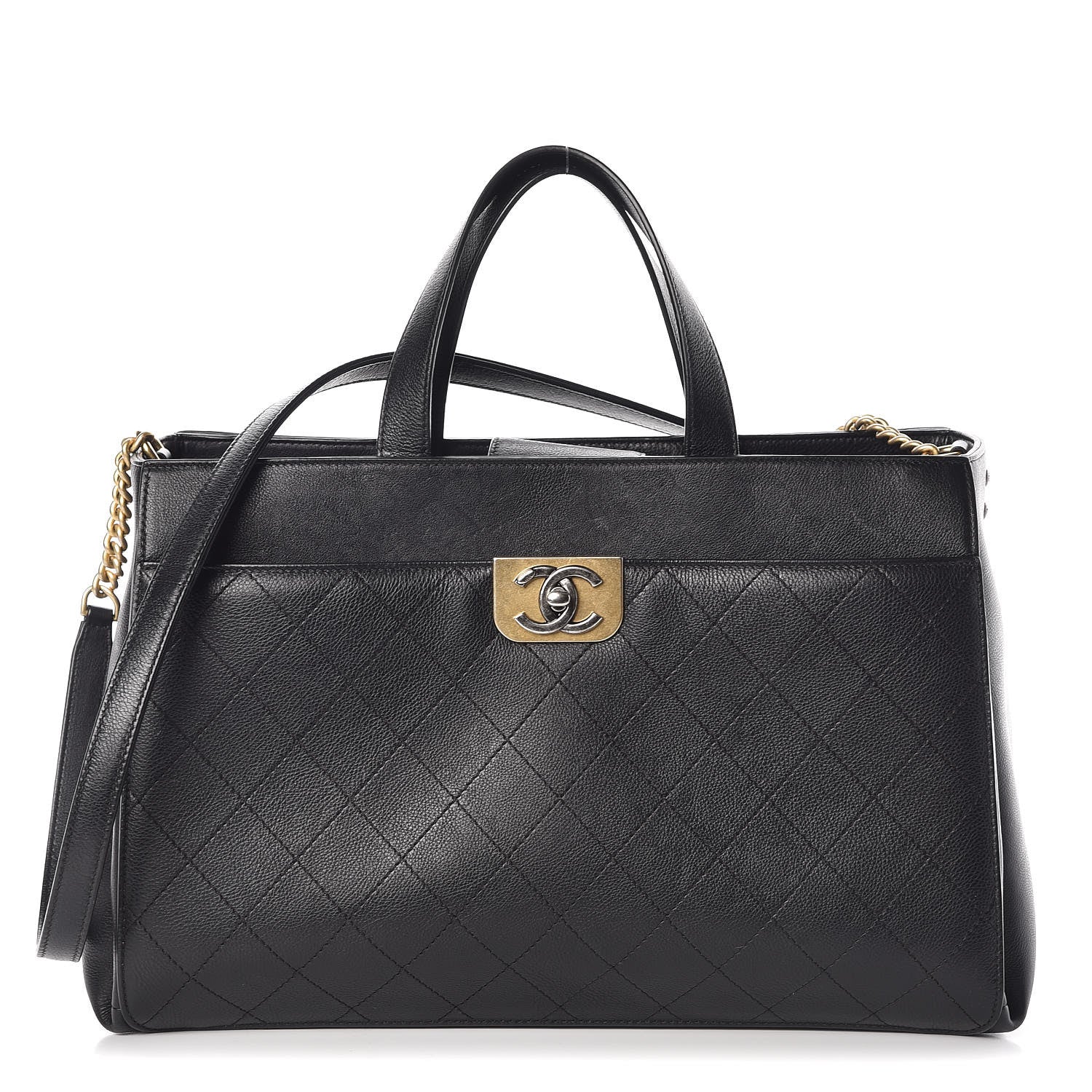 Chanel Calfskin Stitched Large Straight Lines Shopping Tote Black 1 of 11