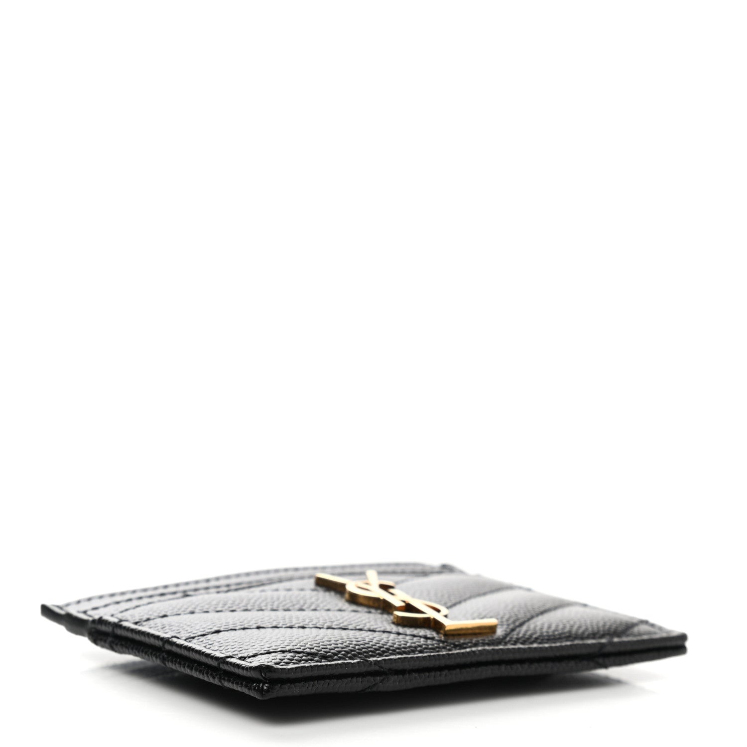 Saint Laurent Grain De Poudre Matelasse Chevron Monogram Credit Card Case Black 4 of 8