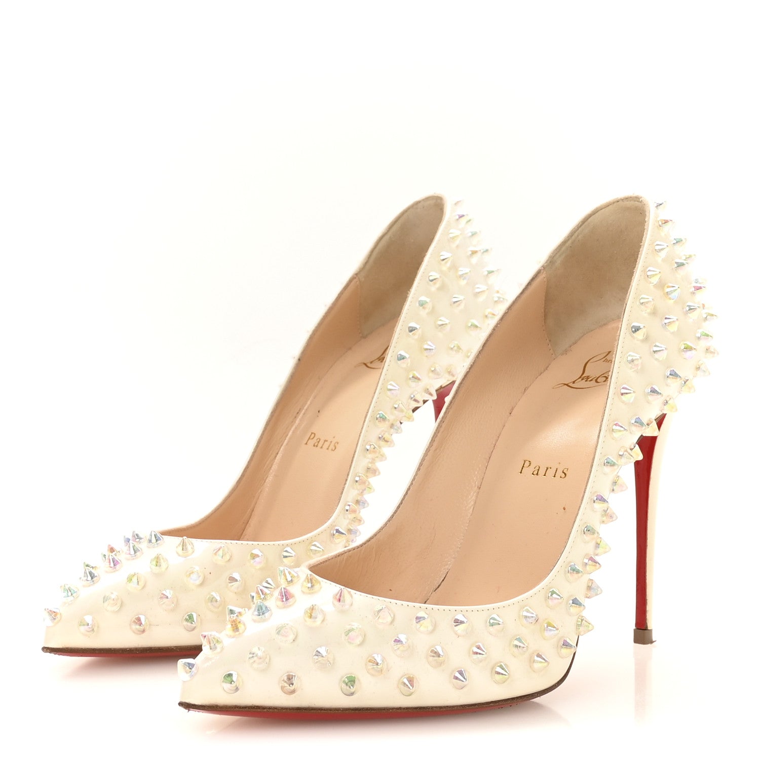 Christian Louboutin Patent Follies Spikes 100 Pumps 37.5 White 4 of 9