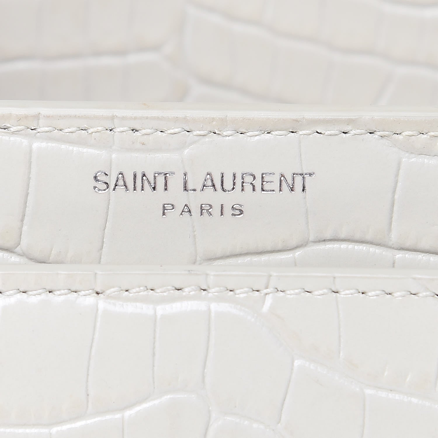Saint Laurent Calfskin Crocodile Embossed Medium Monogram Sunset Icy White 7 of 11